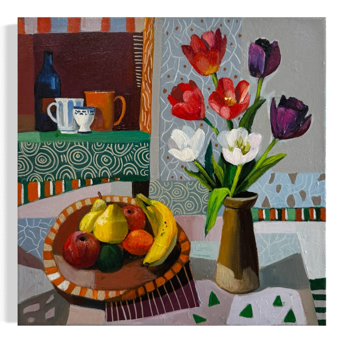 Bowl of Fruit with Tulips