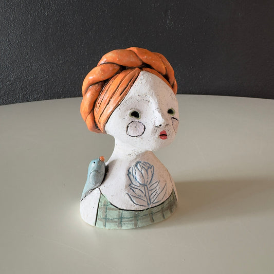 Orange Braid Girl with Blue Bird