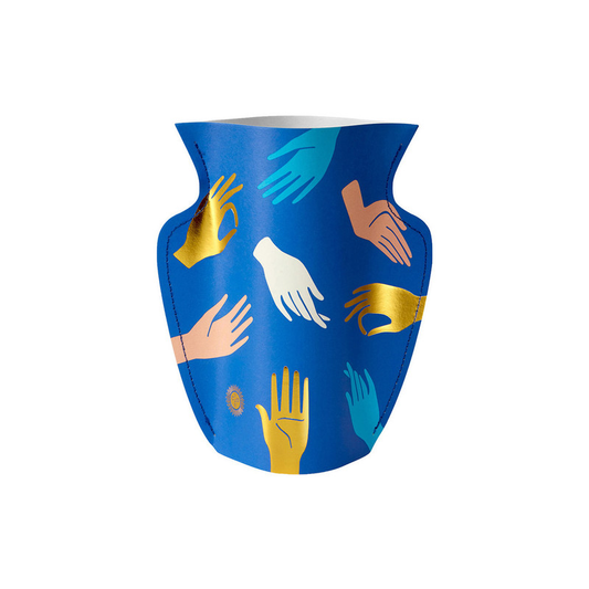Paper Flower Vase Greeting Card - Small - Hamsa Blue