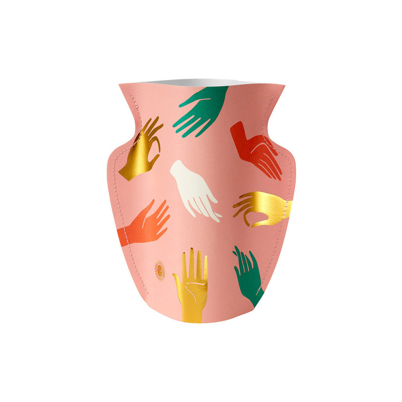 Paper Flower Vase Greeting Card - Small - Hamsa Pink