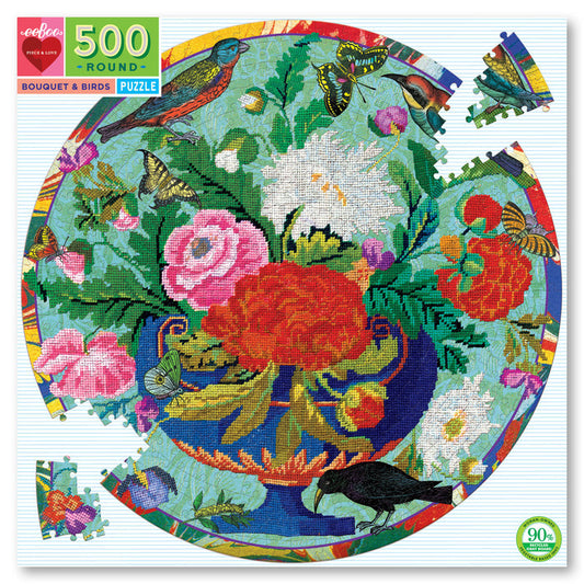 500 Pc Round Puzzle - Bouquet & Birds