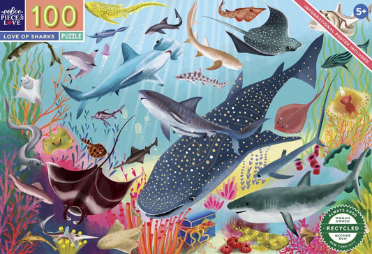 eeBoo 100 Pc Puzzle – Love of Sharks