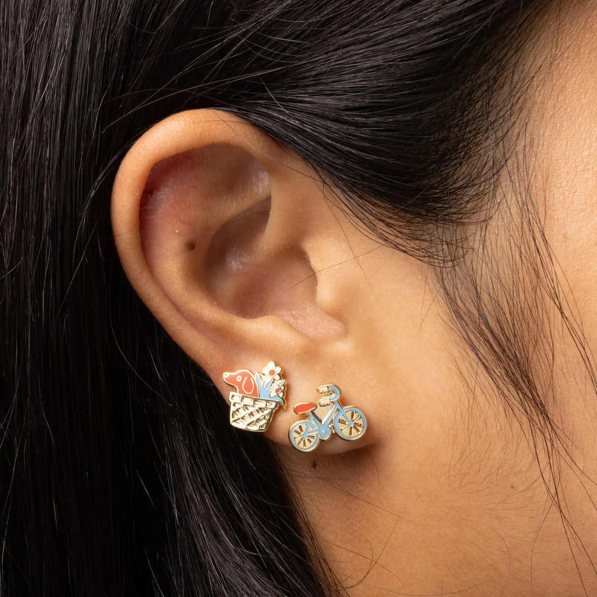 Bike and Basket Earrings