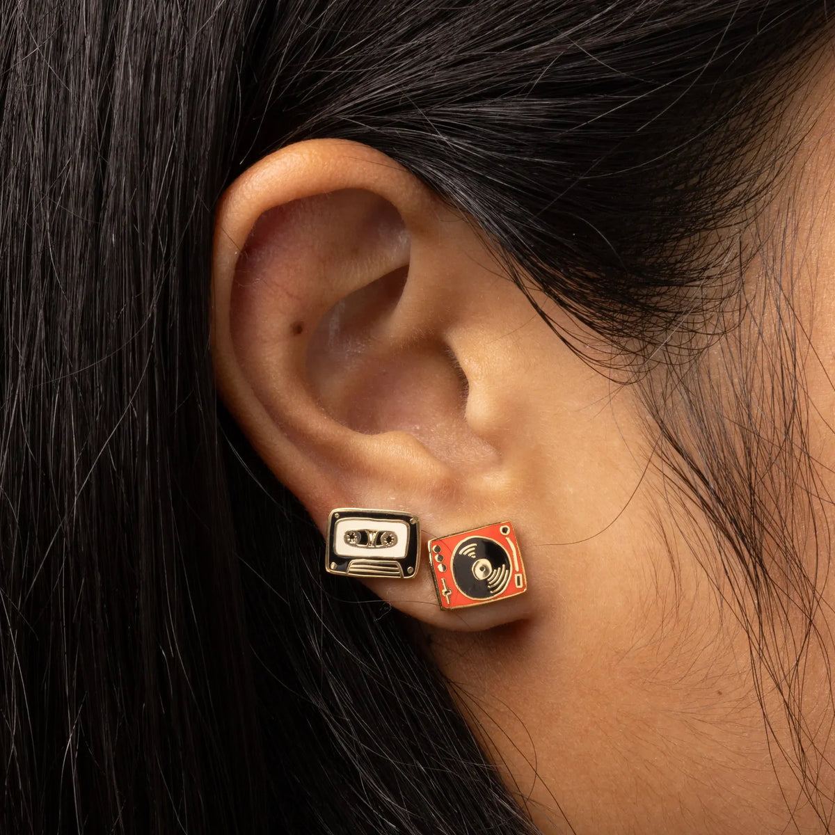 Record Player and Tape Earrings