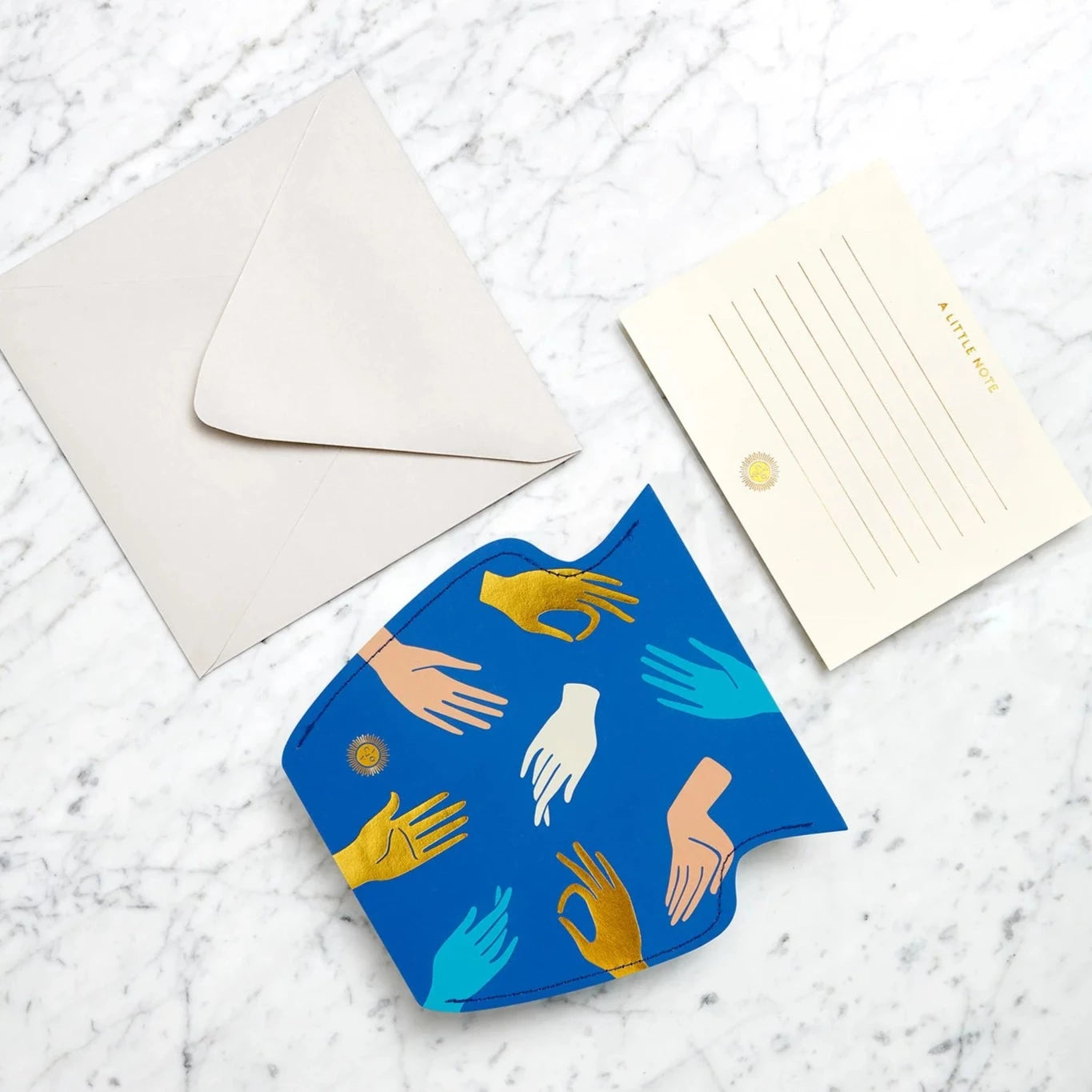 Paper Flower Vase Greeting Card - Small - Hamsa Blue