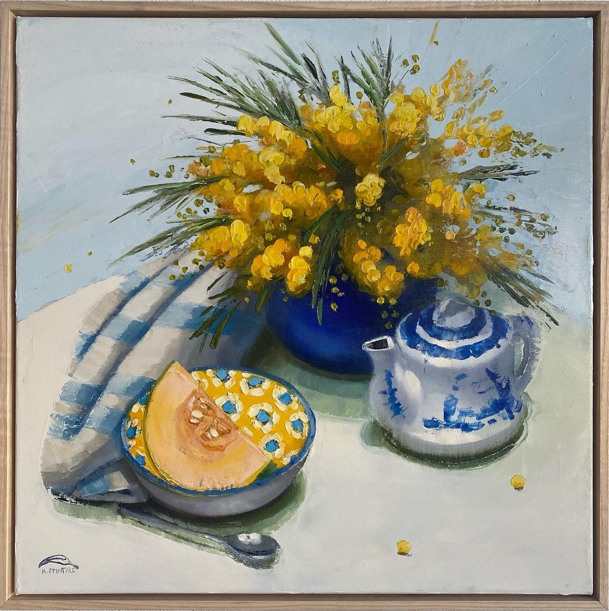 Still Life with Wattle, Rockmelon and Teapot