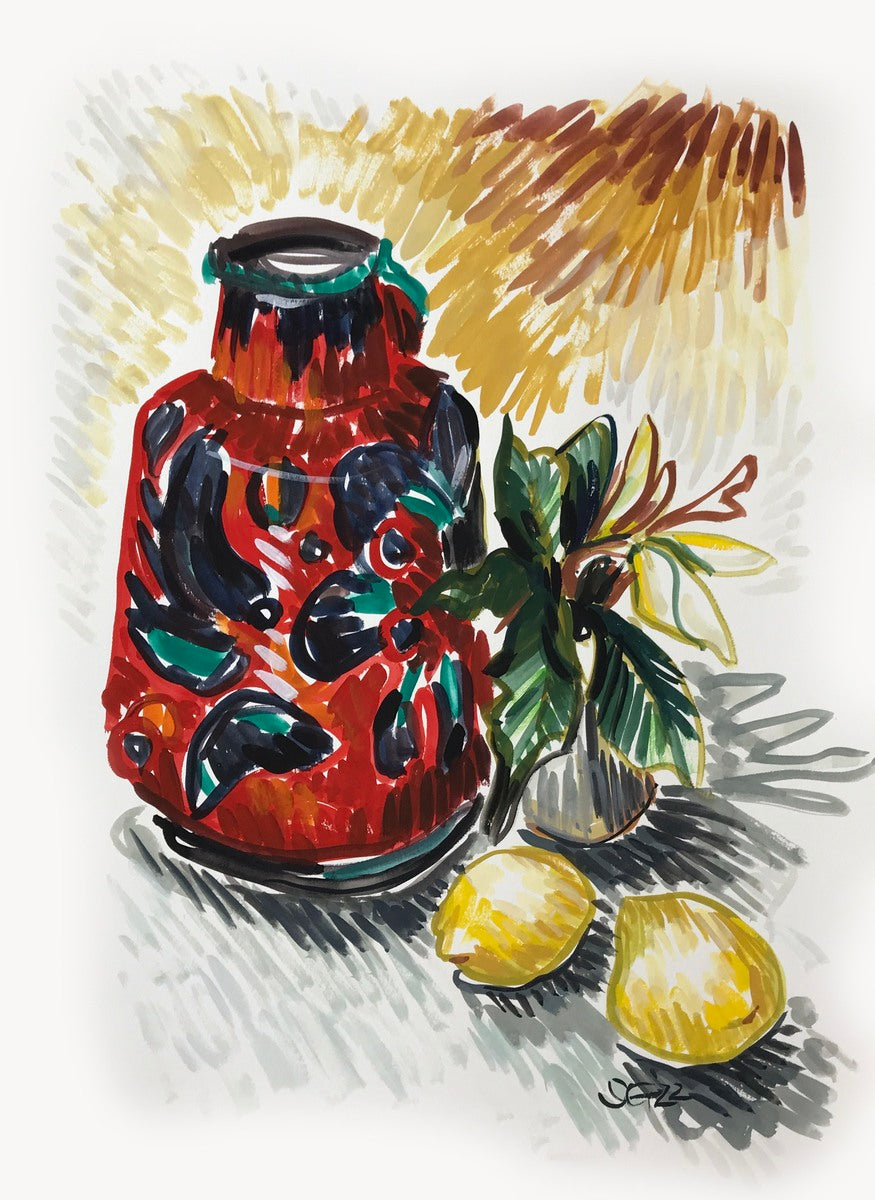 Vintage Vase with Lemons Study